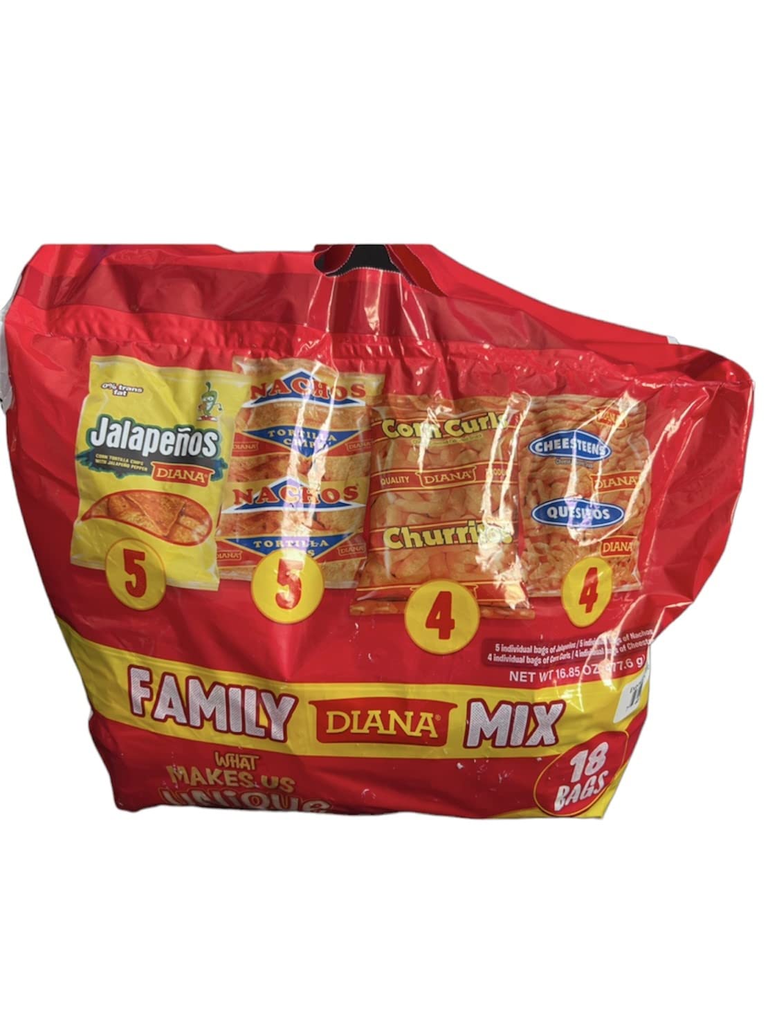DIANA MIX JALAPEÑOS NACHOS CHURRITOS Y QUESITOS PROCDUCRO SALVADOREÑO 18BOLSAS