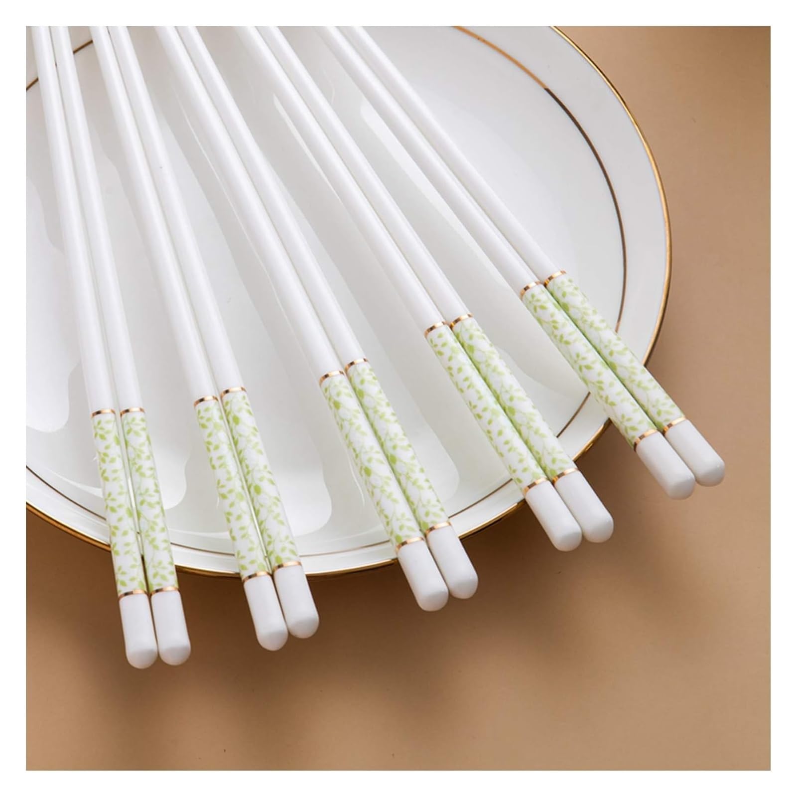 Coffret cadeau de 10 paires de baguettes en porcelaine réutilisables, baguettes antidérapantes, baguettes chinoises en porcelaine tendre, baguettes japonaises à sushi en céramique-blanc(Small
