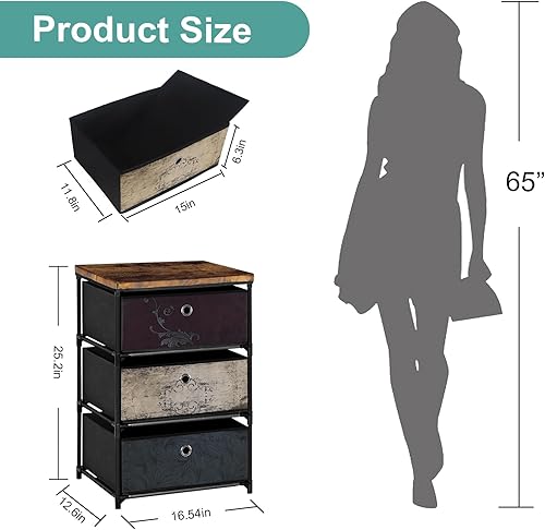 Miniatura 3 de Mesita de noche con 3 cajones, organizador de almacenamiento de ropa, pequeña cómoda de tela para dormitorio, armario, entrada, pasillo, guardería,