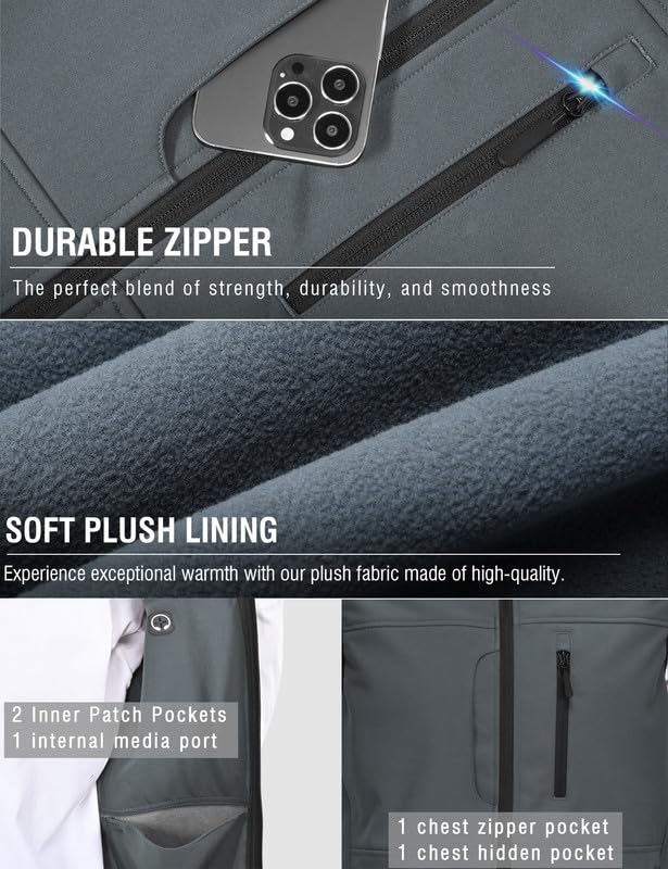 Zzkouine Gilet da Uomo in Softshell Antivento Leggero Vest Cappotto Senza Maniche Antivento e Impermeabile Multitasche, Giacca Calda Con Cerniera Per Viaggi e Attività All'aperto
