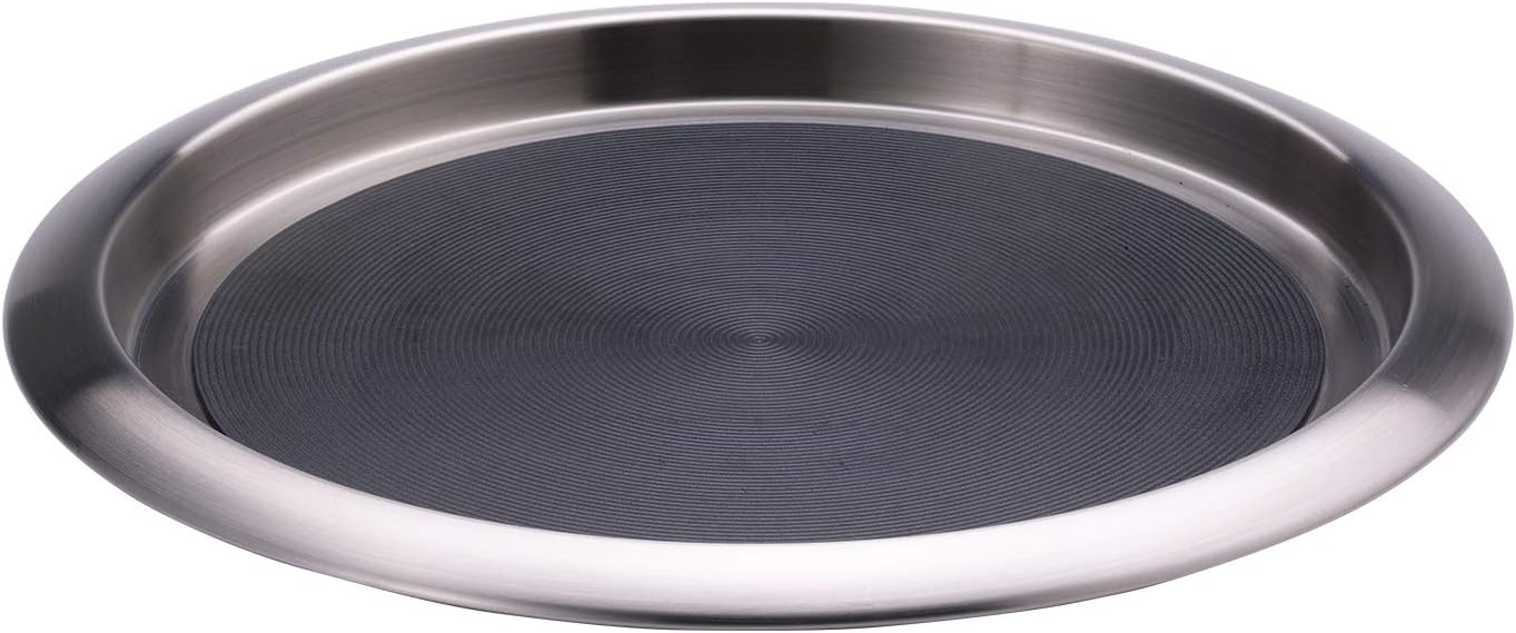 Service Ideas TR1412SR Tray with Top and Bottom Built in Non-Slip Rubber Inserts, 12" Round, Dishwasher Safe, Stainless Steel, Brushed 14"
