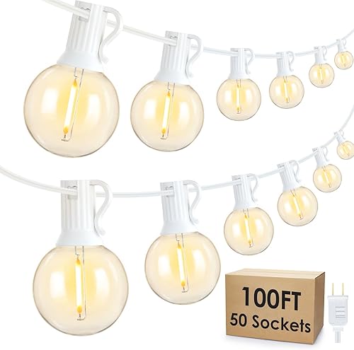 Miniatura 9 de Mlambert Luces de Cadena LED para Exteriores de 300 Pies (3x100 Pies) Regulables Impermeables G40 Globo Luces de Patio con 150+7 Bombillas Blanco