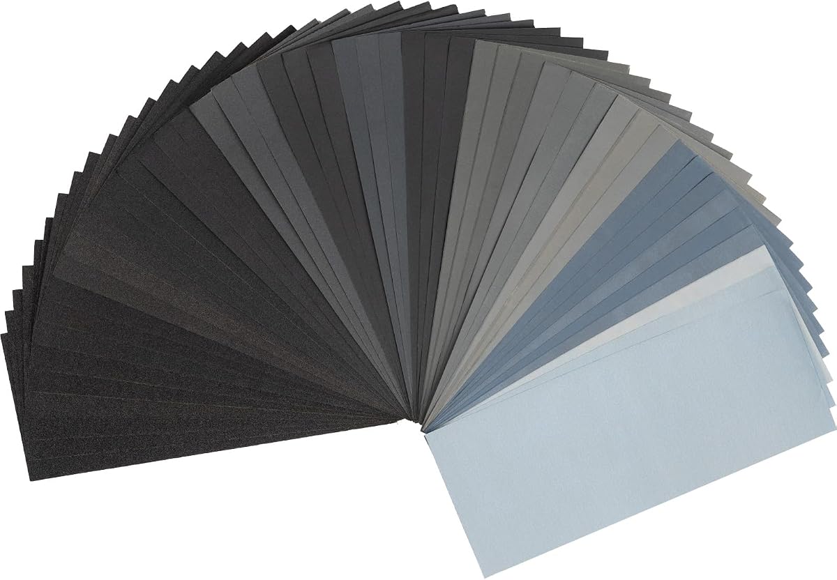 48 piezas de papel de lija, papel de lija seco y húmedo de 120 a 5000 hojas de papel de lija de grano surtido para acabado de muebles de madera, lijado de metales, pulido automotriz, 9 x 3,6 pulgadas