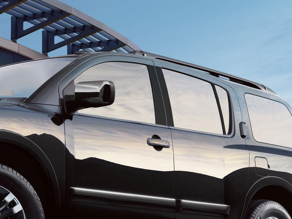 Rvinyl Pillar Post Pre Cut Window Trim Kits in Gloss Black Compatible with Nissan Armada 2005-2015 - Adhesive Backs
