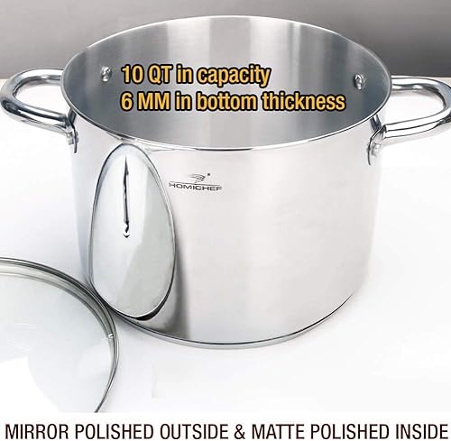 Miniatura 9 de HOMICHEF Olla de 8 cuartos de galón con tapa acero inoxidable sin níquel olla pulida con espejo 8 cuartos de galón con tapa ollas saludables de 8