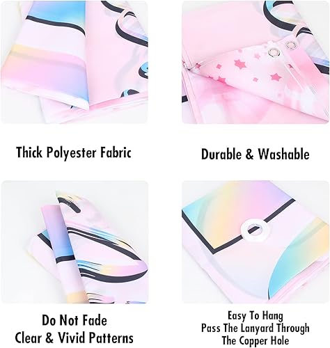 Miniatura 6 de Cartel de feliz cumpleaños número 10, telón de fondo de arcoíris degradado de doble dígito, fondo rosa de 10 años, decoraciones de cumpleaños para