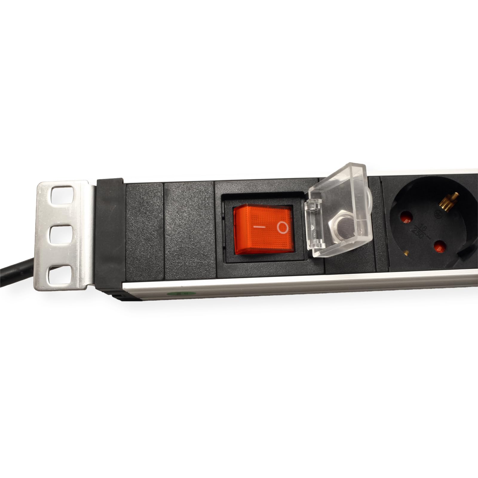 VALUE 19"-Steckdosenleiste 7fach, 1 HE + Schutzkontakt-Stecker (CEE 7/4), mit Überlastschutz, 1,8 m