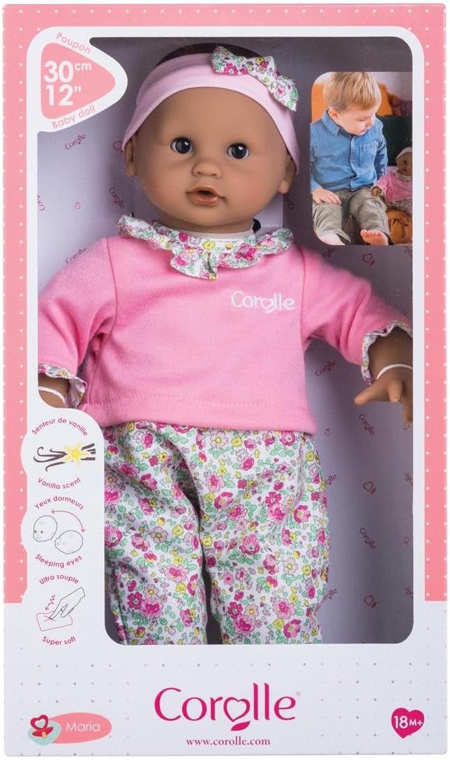 Corolle Bébé Calin Maria Baby Doll - 12" Soft-Body with Sleeping Eyes That Open and Close, Vanilla-Scented - Mon Premier Poupon Collection for Kids Ages 18 Months and up