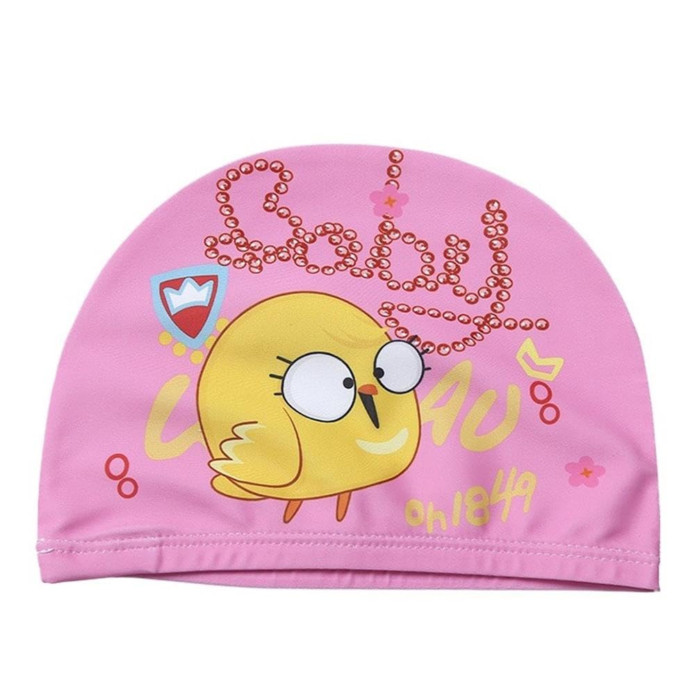 GIVBRO Kids Swimming Cap Elastic Fabric Swimming Hat Cartoon Bird Printed Swim Cap for Long Short Hair Girls Boys Kids Teens Children