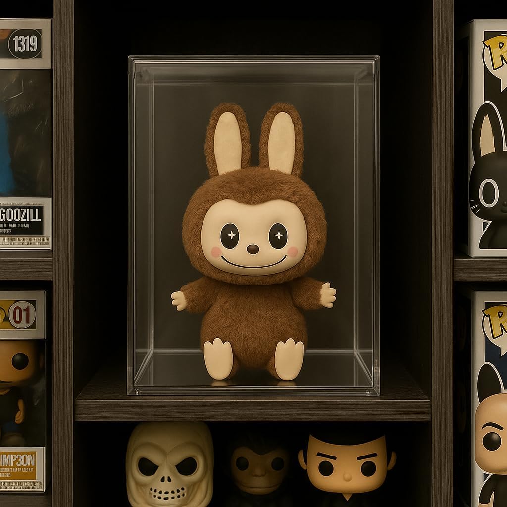 Vandue Premium Magnetic Protective Hard Case Compatible with Labubu® Dolls and Keychains – 6.7"x5"x4" Clear Acrylic Stackable Display Box w/ Beveled Lid (6)