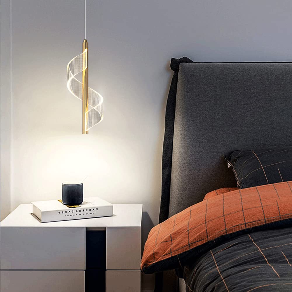Złota spiralna lampa wisząca, mini lampka nocna wisząca, nowoczesny żyrandol LED, aluminiowe długie lampy wiszące ze skręconym akrylowym kloszem, 3 tryby kolorów oświetlenia Drop Lights