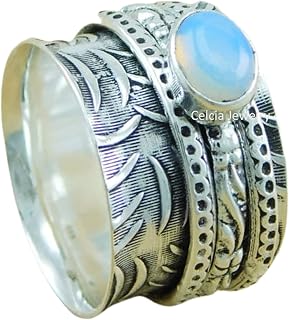 Opalite Genuine Healing Gemstone Oval Spinner Ring, Solid 925 Sterling Silver Spin Meditation Ring, Beautiful Handcrafted Unisex Spinning Ring