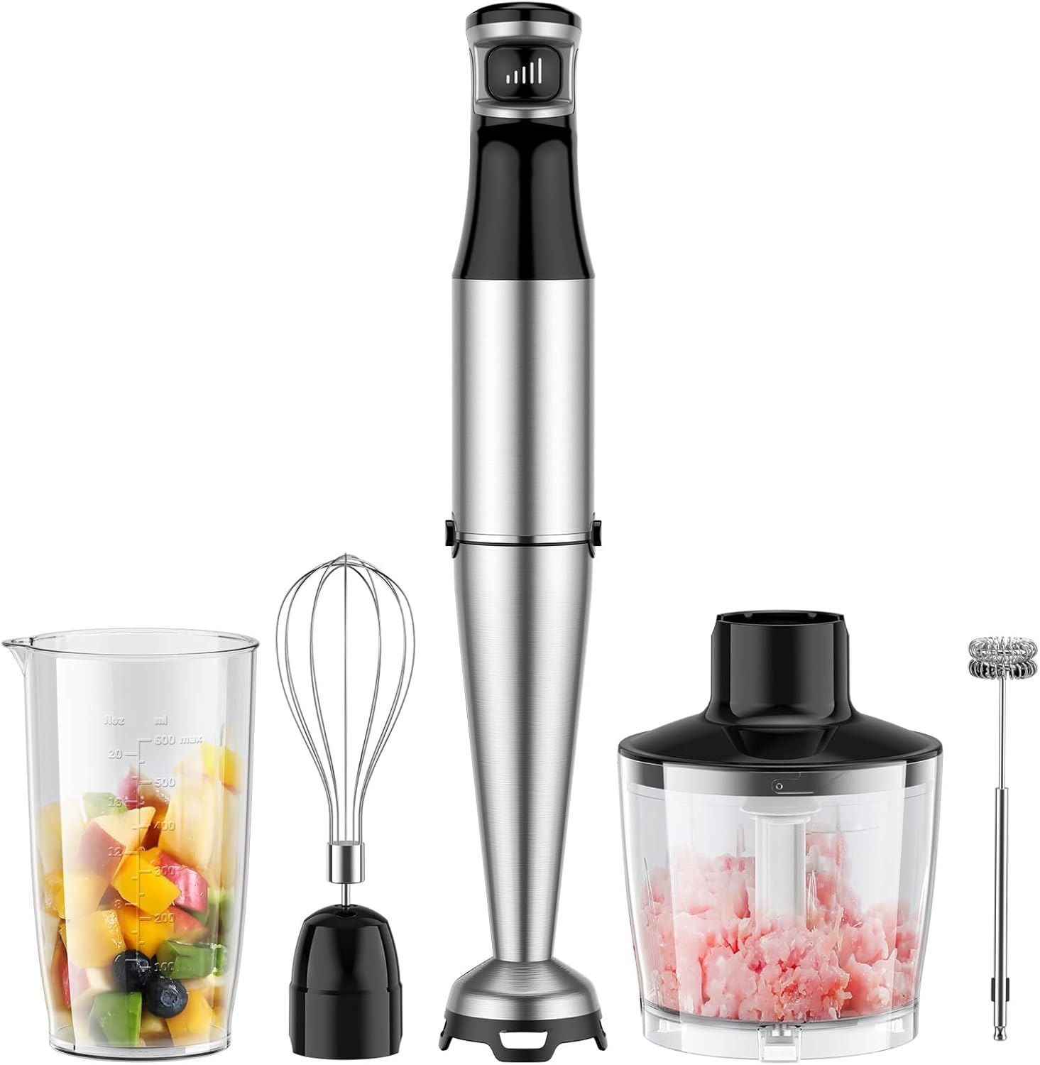 Immersion Blender Handheld 5 IN 1 Set 1100W, Hand Blenders Hand Mixer with Whisk, Chopper, Beaker, Egg Beaters, Stainless Steel Scratch Resistant Immersion Blender Handheld 5 IN 1 Set 1100W, Hand Blenders Hand Mixer with Whisk, Chopper, Beaker, Egg Beaters, Stainless Steel Scratch Resistant