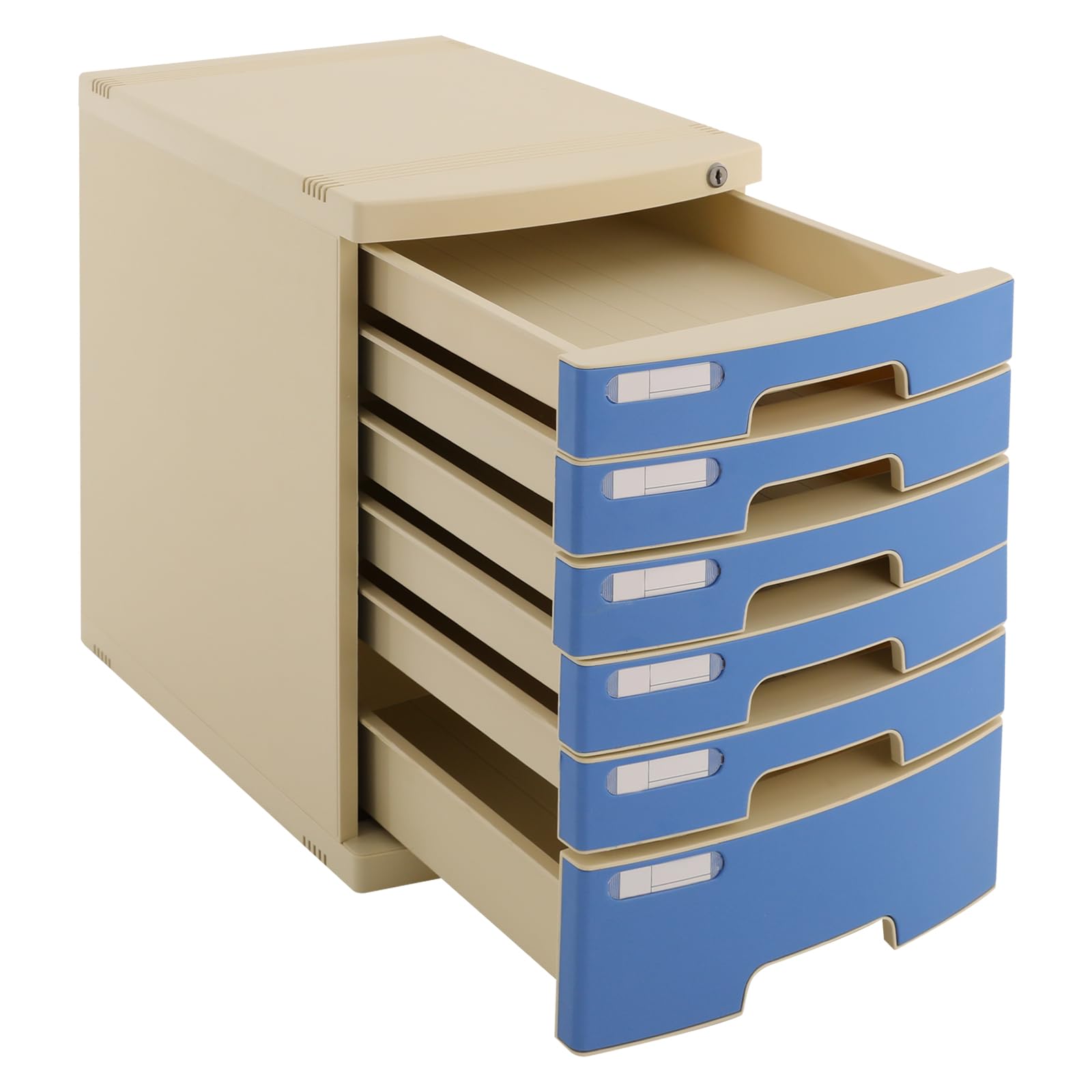 Organizzatore per cassetti da scrivania, in plastica, 6 ripiani, con serratura, per ufficio e casa, per documenti A4, 15,4 x 11,5 x 16,6 pollici (blu)