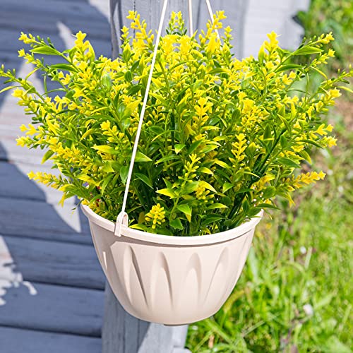 GBD 20 Bundles Artificial Plants Outdoor UV Resistant Artificial Lavender Flowers Fake Lavender Flowers Plants Faux Plastic Shrubs Garden Porch Window Box Outside Spring Summer Decor(Yellow)