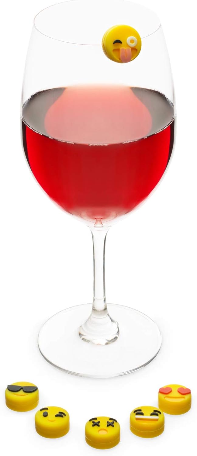 Best Deal Product TrueZoo Emoji Drink Silicone Wine Charms, Yellow