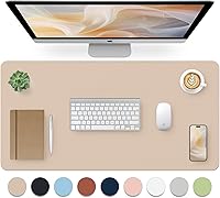 Vista 7 de Bloss Tapete de escritorio beige de 23.6 x 13.8 pulgadas, tapete de escritorio para escritorio, alfombrilla de mouse de cuero grande impermeable