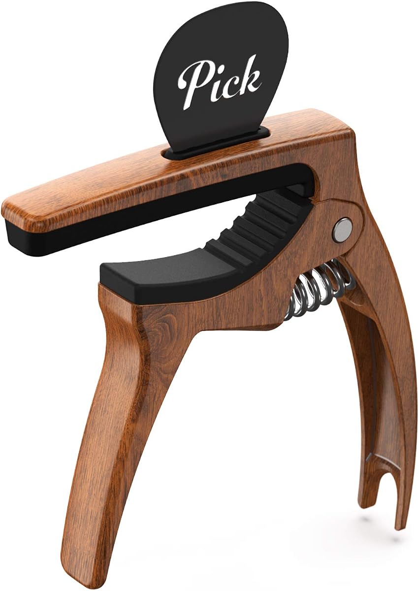 Cejilla de guitarra 3 en 1 Cejilla de metal para accesorios de guitarra acústica y eléctrica | (Con bolsa y 4 púas) para guitarras acústicas y eléctricas, accesorios de 6 cuerdas