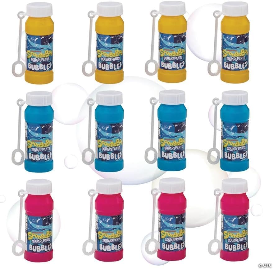Fun Express 3 1/2" Spongebob Squarepants Plastic Bubble Bottles – 12 Pieces