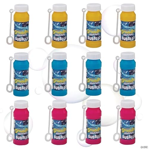 Fun Express 3 1/2" Spongebob Squarepants Plastic Bubble Bottles – 12 Pieces