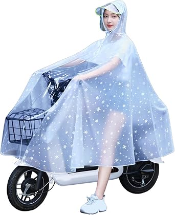 Women Full Body Long Scooter Raincoats for Adults Reusable, Waterproof Rain Poncho, Electric Scooter Rain Poncho, Womens Transparent Cycling Raincoat for Electric Bike, Snowflake White 4XL