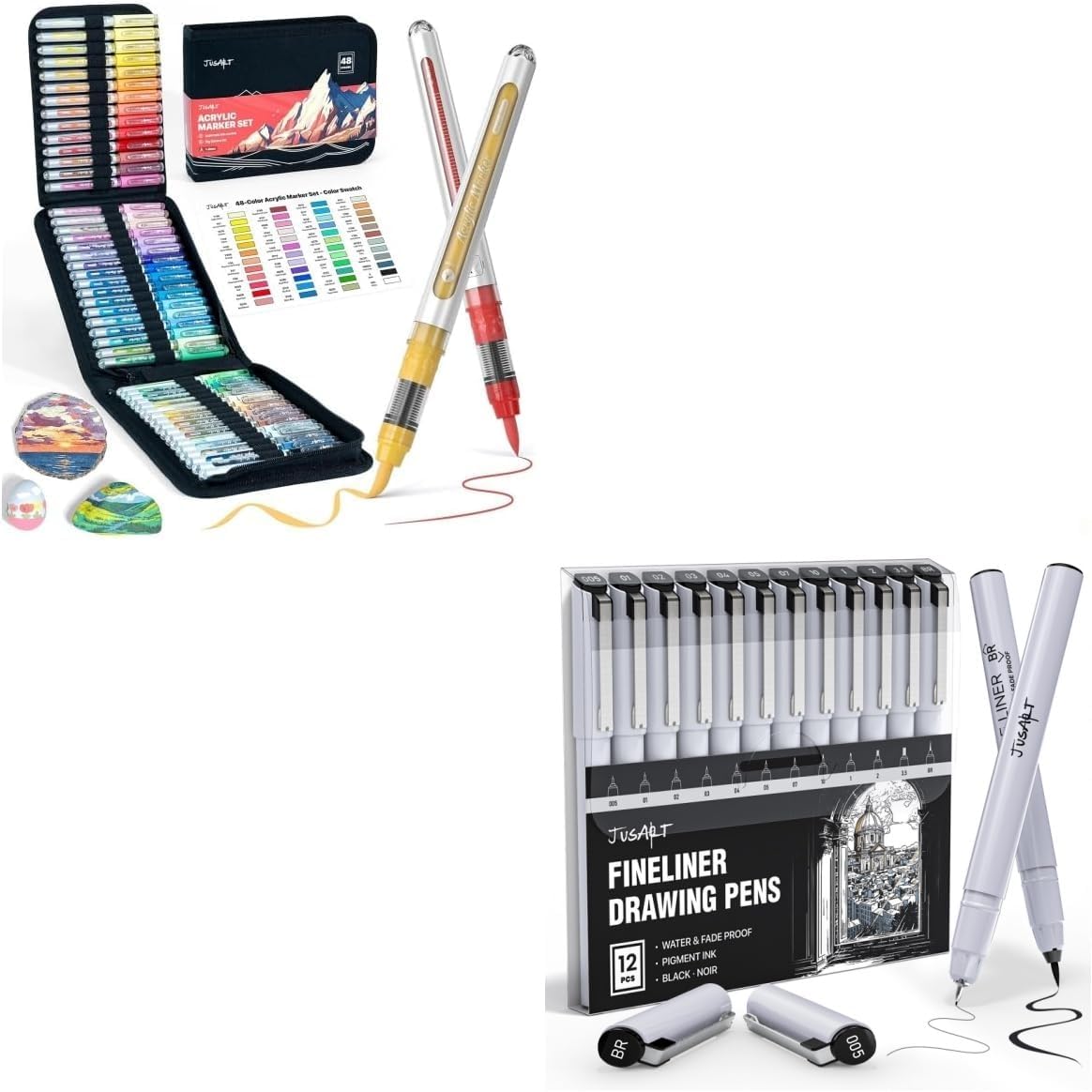 JusArt Water Brush Pens 6-Pack Fineliner Pens