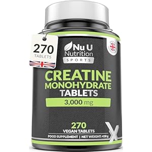 Nu U Nutrition – Creatine Monohydrate Tablets 3000mg – 270 Vegan Tablets – 3 Month Supply – Pre Workout Supplement for Men & Women – Powder & Capsules Alternative – Made in The UK