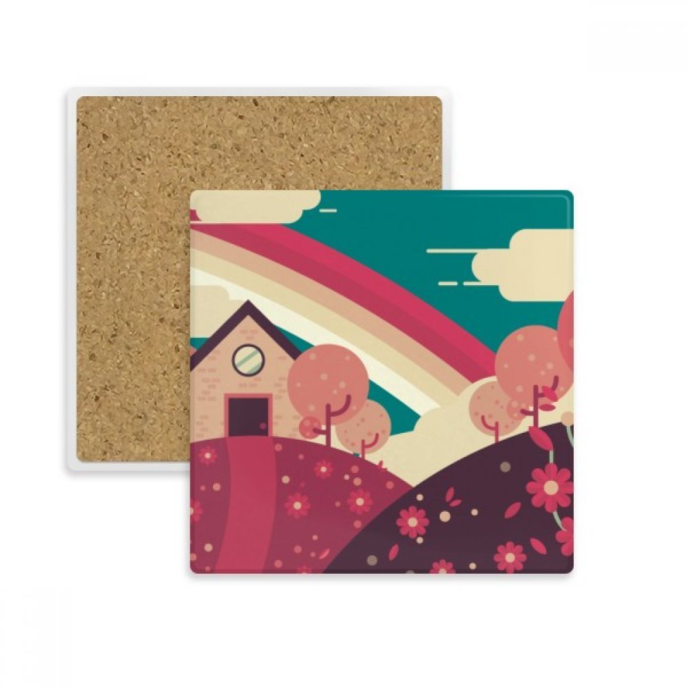 Coaster tasse motif paysage de maison multicolore absorbant pour verres et tasses