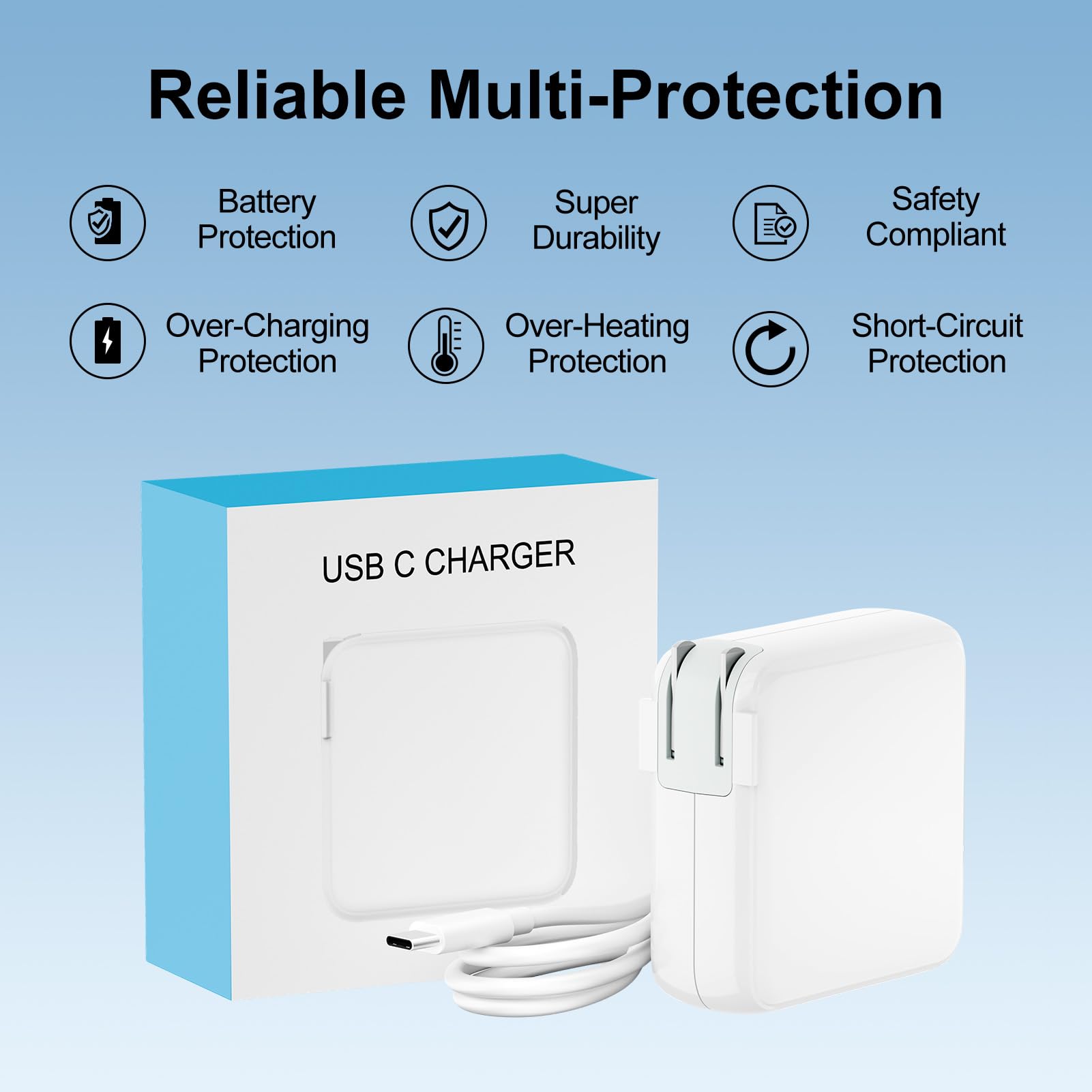 96W USB C Charger for MacBook Pro 16, 15, 14, 13 inch 2025 2024, 2023, 2022, 2021, M4 M3 M2 M1 MacBook Air, USBC Laptop Power Adapter, iPad, LED, 6.6ft 5A Cable Charging as Fast as Original Quality — Amazon image 6