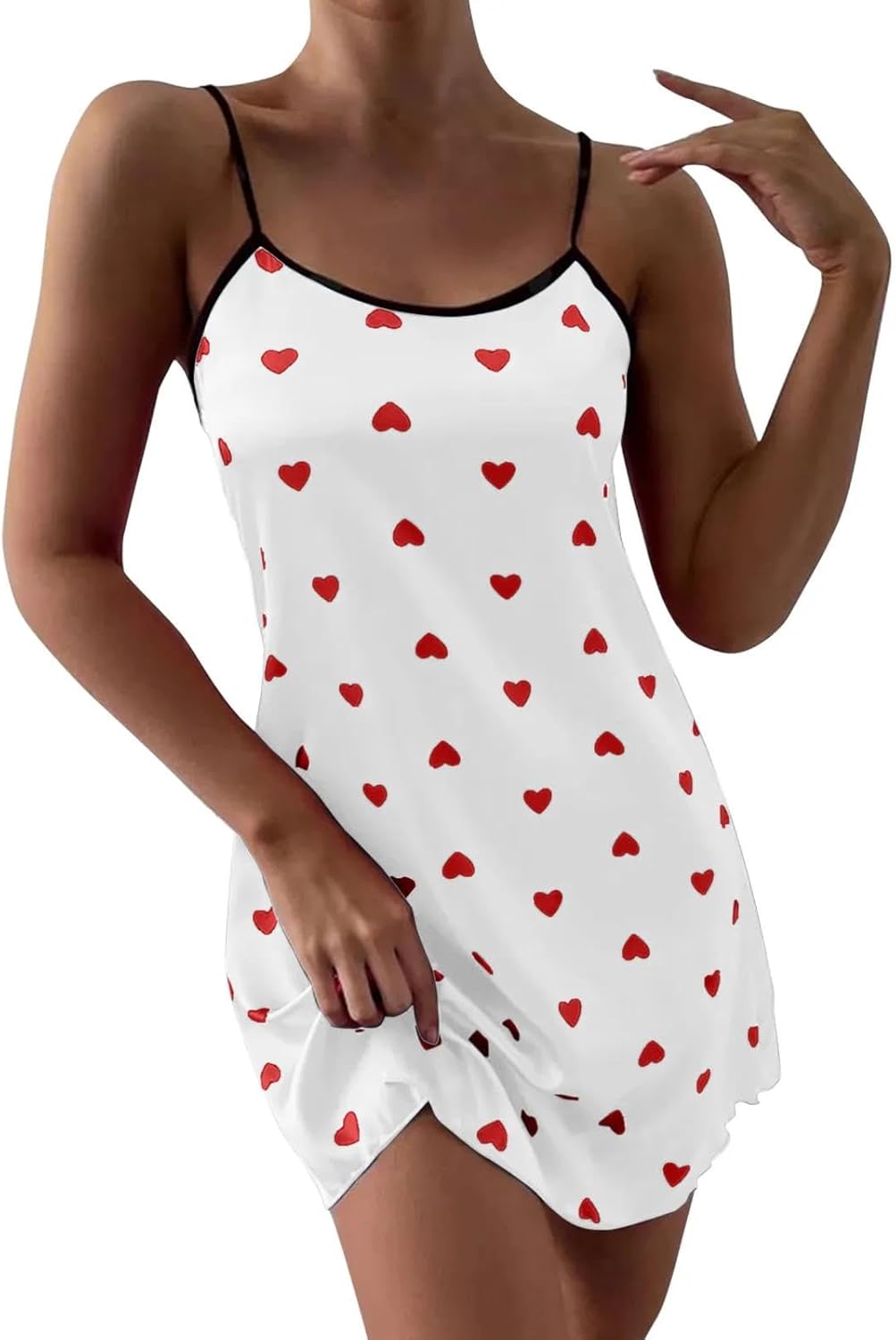 Lingerie Sets Women'S Heart Print Satin Underwear Lace Nightdress