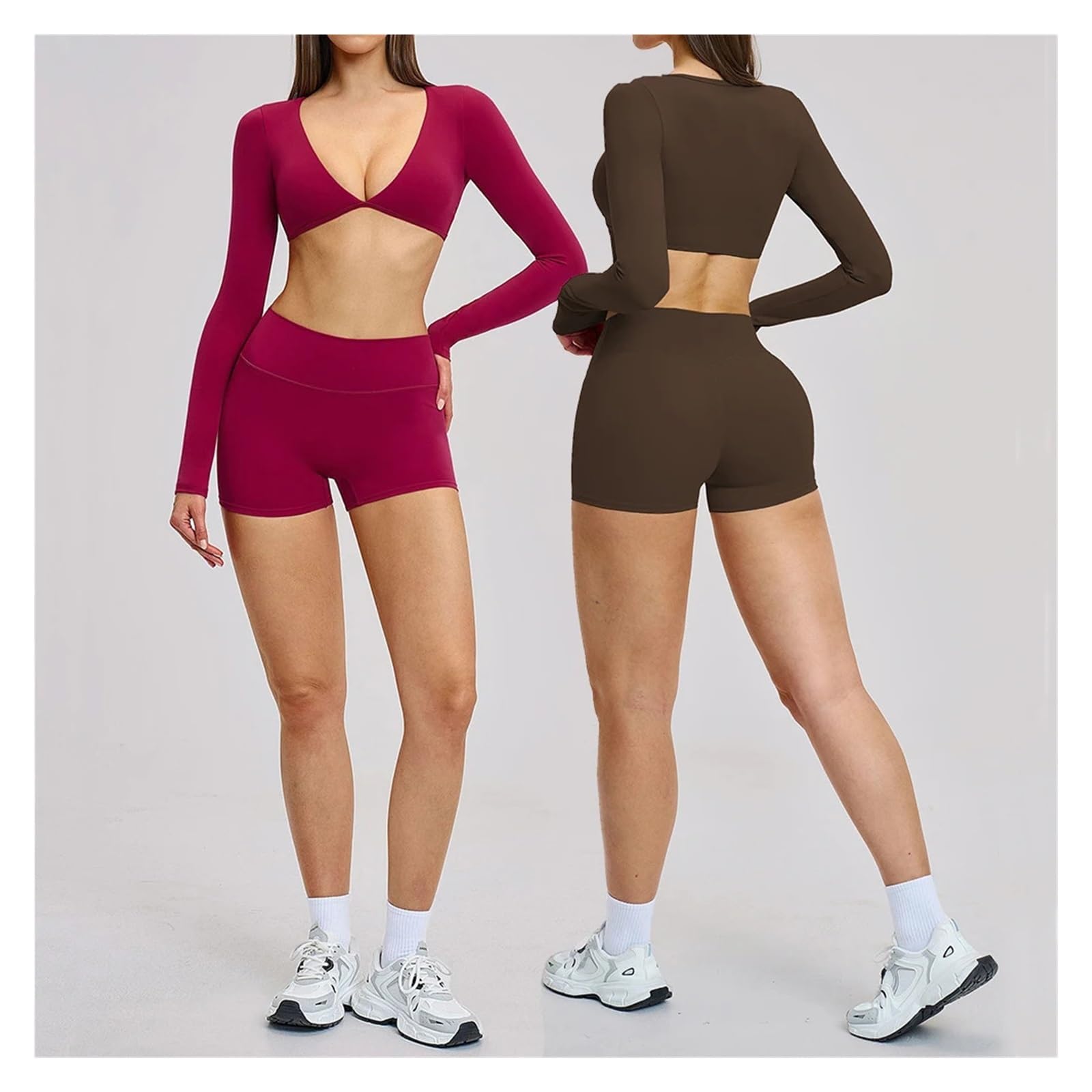 Langarm Yoga Oberteil Damen 2-teiliger Yoga-Anzug for Damen, Sport-Outfits | Schnell trocknendes Fitnessstudio-Set for Damen, Trainingsanzug, Lauftraining