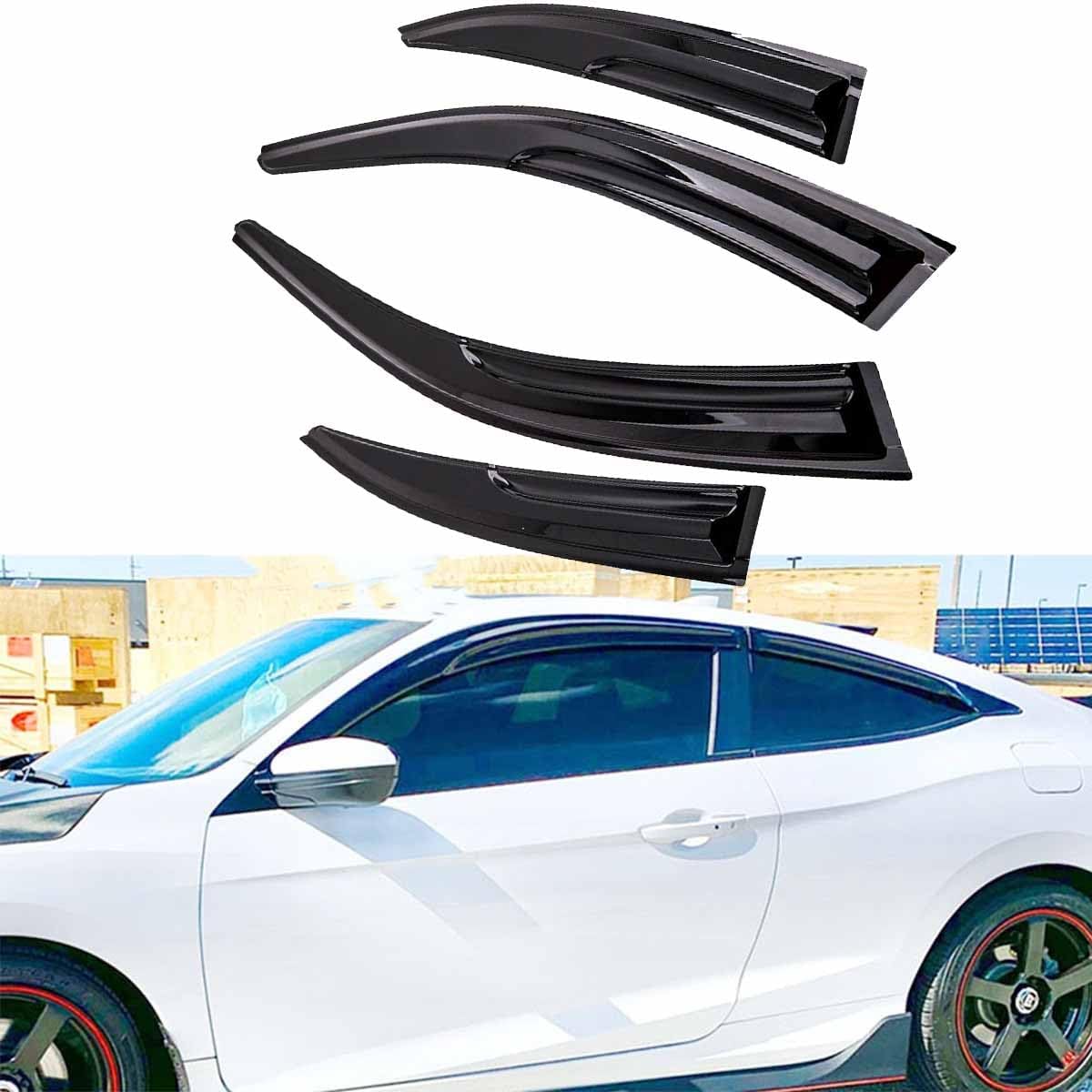 Window Deflector Mugen Style 4PCS Fit for 2016 2017 2018 2019 2020 H0nda Civic Coupe 2-Door Window Visors Sun Rain Guards
