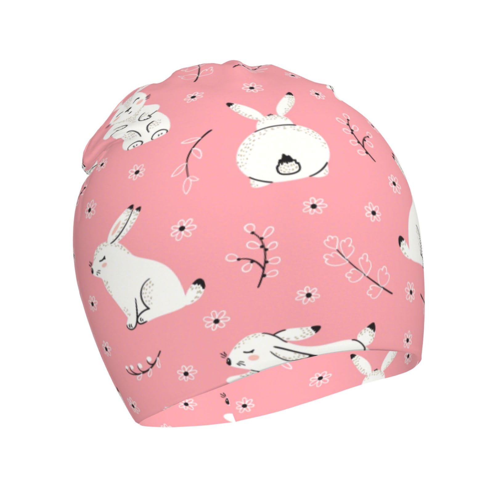 Cute Rabbit Pattern Kids Beanie Hats Warm Knit Beanie Cap Skull Caps Gifts Decor for Boys Girls White