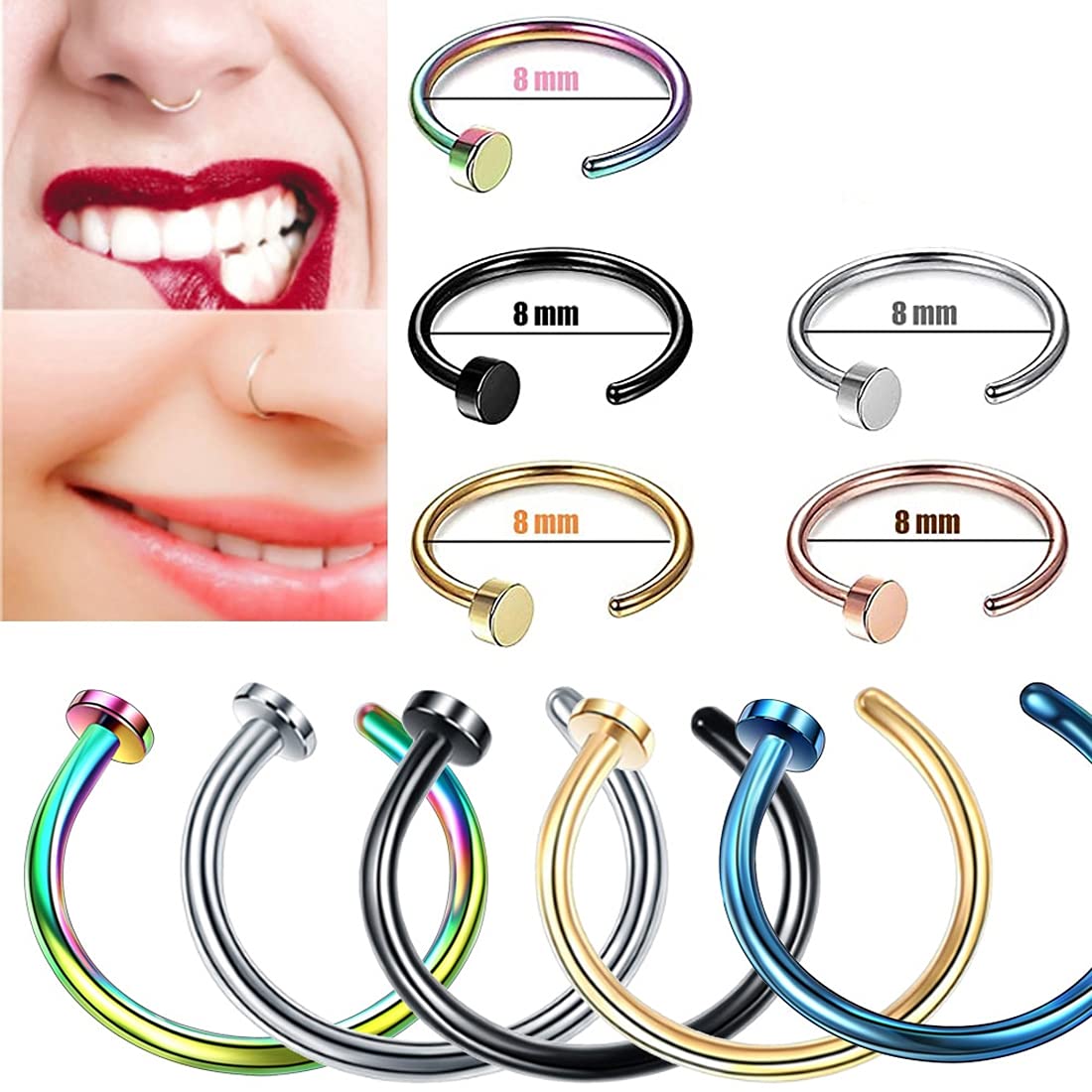 Yellow Chimes Latest Fashion Stainless steel 15 Pcs Combo Multicolor Non Piercing Nose Pins for Women and Girls, Medium (YCFJNP-460STNP-C-MC) - Image 4 thumbnail