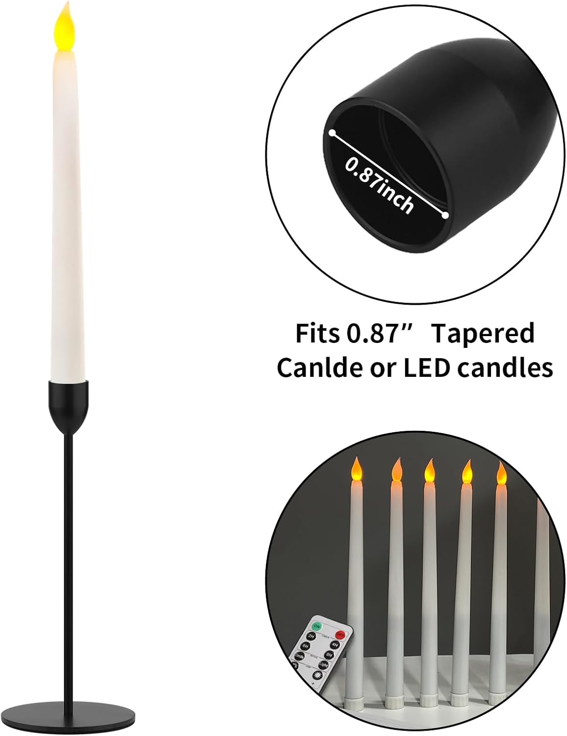 Ohtomber Black Taper Candle Holder - 6PCS Candlestick Holders, Candlesticks Centerpiece Wedding Table Decor, Fit Pillar 3/4" Thick Tapered & Led Candles - Image 5