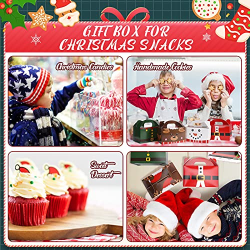 Christmas Treat Boxes, 24 Pieces Plaid Santa Elf Snowman Elk Gingerbread Xmas Cardboard Present Candy Cookie Boxes With Handles, Holiday Party Favor Supplies, 4 Designs (Cute Style) #TOP4