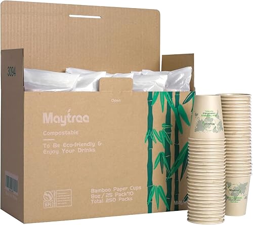 Miniatura 8 de MayTree Tazas de café caliente de papel desechables de 8 onzas, tazas de papel de bambú compostables y biodegradables para llevar y café helado,