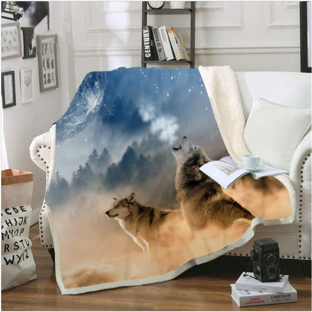 3D Wolf Print Throws Blanket - Soft, Cozy Fleece Blanket for Couch, Bed, TV - Reversible, Comfort Caring Gift (60"x 80")