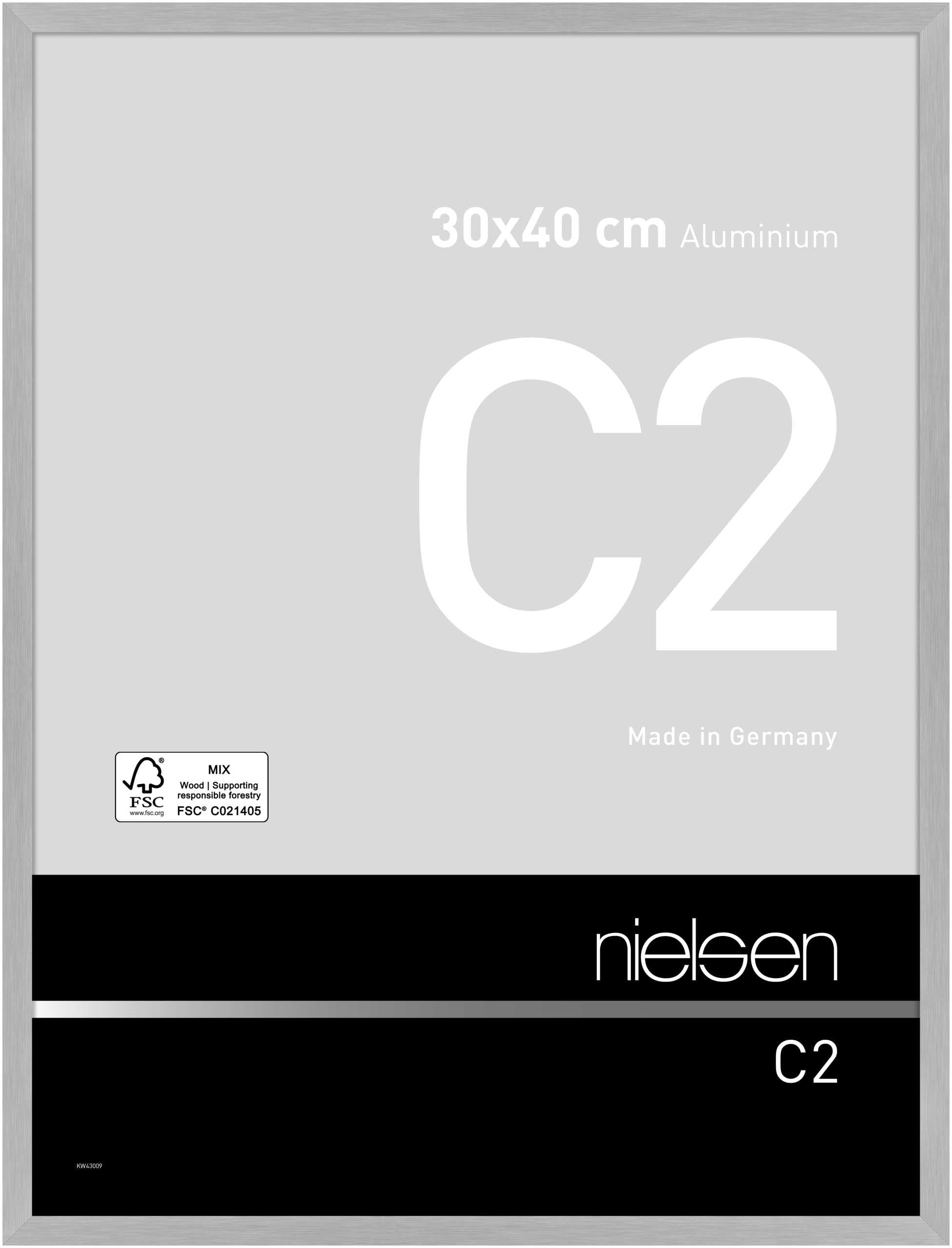 Nielsen Silver C2 Aluminium Picture Frame - Brushed 30X40cm - With Float Glass And Easy Push-Turn Clips