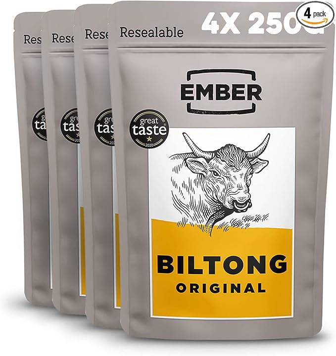 title=Ember Biltong 1kg – Carne Secca Beef Jerky Originale – Snack Proteico, Senza