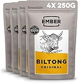 Ember Biltong Gros Sac 1KG - Original Beef Jerky - Bœuf Séché - Snack Riche en Protéines (4x250g) (Original)