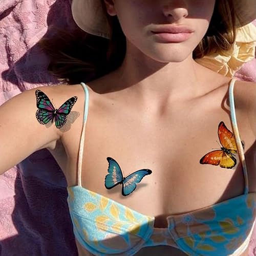 Miniatura 4 de 148 hojas individuales de tatuajes temporales de mariposa para niñas y mujeres, tatuajes de mariposa realistas 3D para niños, regalos de fiesta de