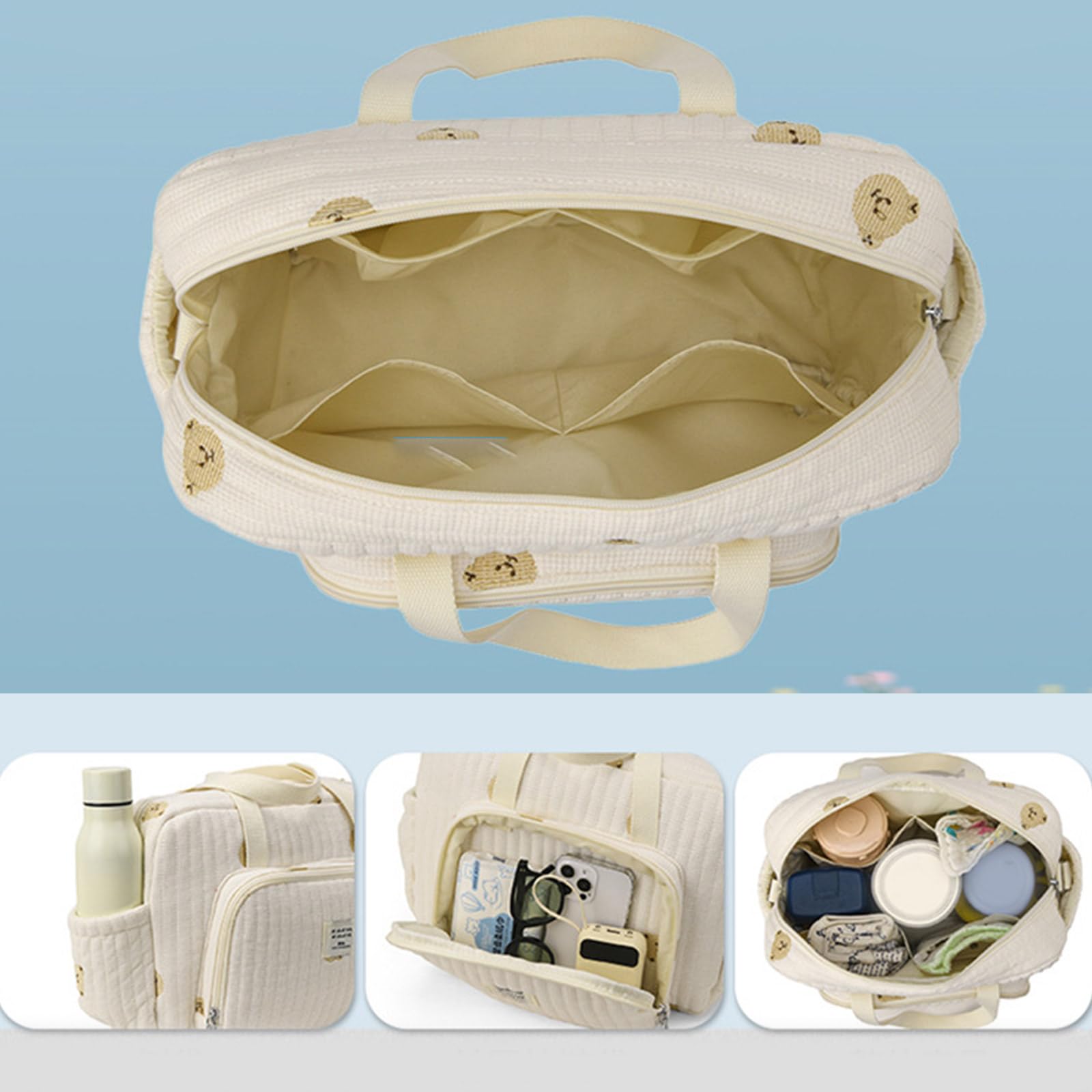 Bolsas de pañales para mamá, gran capacidad, almacenamiento de cosméticos, bolso para mujer, bolso de hombro, cochecito colgante, lino de algodón