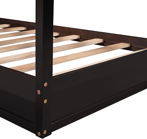 Miniatura 33 de MERITLINE Camas matrimoniales con nido para niños, marco de cama de madera para niñas y niños, cama matrimonial con techo, no necesita somier Azul +