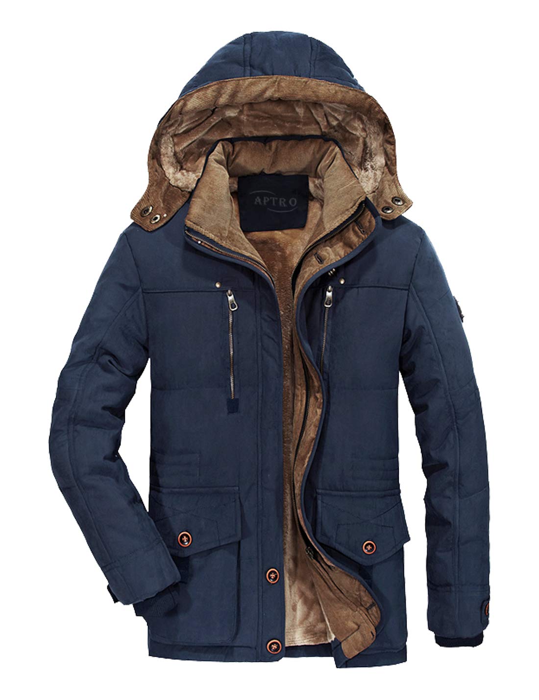 APTROMen's Winter Padded Jacket Warm Casual Overcoat Thick Thermal Outwear with Hood Vintage Coat, XY868