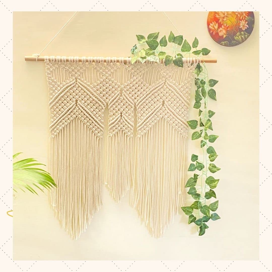 Gullak Garland Tri Part Macrame Cotton Wall Hanging - Bohemian Wall Decor - Woven Wall Hanging