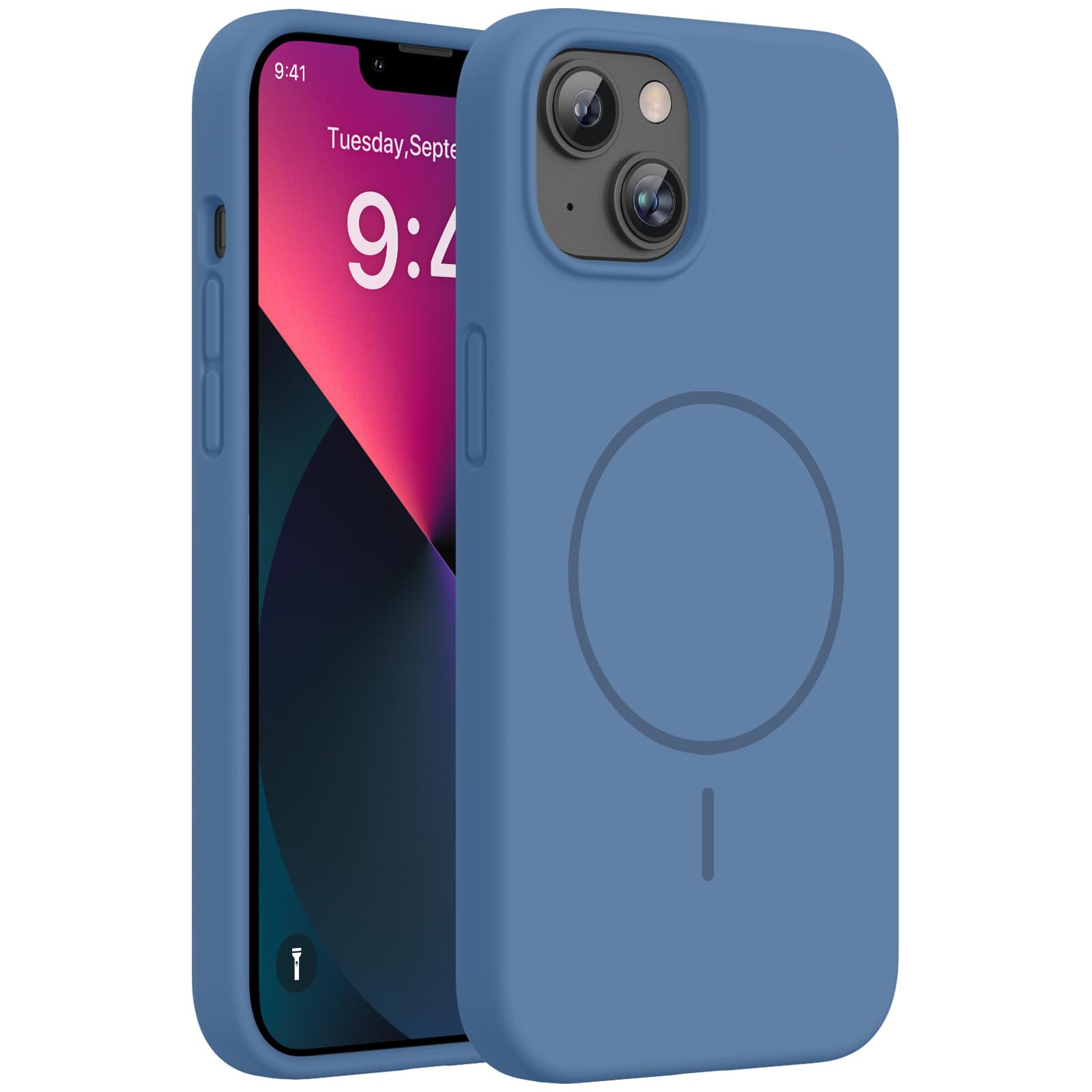 Miracase Silicone &amp; Magnetic for iPhone 13 Case, Glass Blue