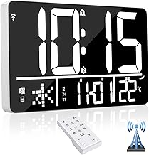 Digital Clock, WiFi, Automatic Time Correction, Radio Wave, Large, 13 Inches, 4 Levels of Dimming, 2 Pairs of Alarms, 25 Different Music Bells, 4 Levels of Volume Control, Digital Calendar,