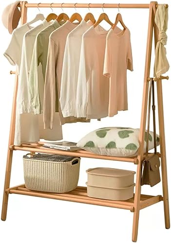 Miniatura 10 de Perchero de madera para ropa, estante multiusos, estantes de almacenamiento para ropa, para dormitorio, armario y lavandería (color del tronco, 23.6
