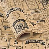 WRAPAHOLIC Kraft 62th Birthday Wrapping Paper for Women Men - Mini Roll - 17 Inch x 16.5 Feet - Back in 1964 Vintage Newspaper Kraft Wrapping Paper for 62 Year Old Birthday, Mom Dad, Anniversary